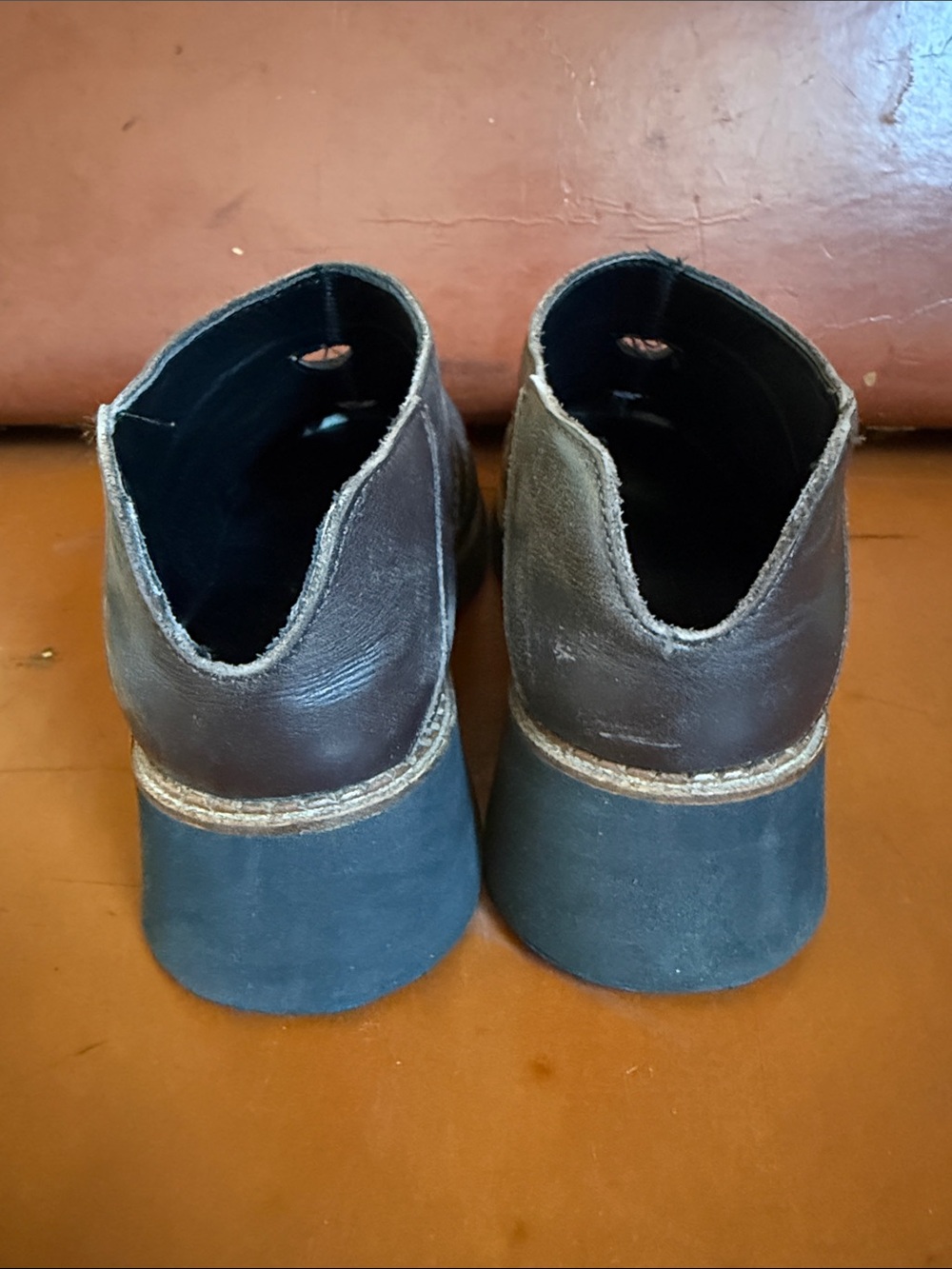 Dark Brown Leather Platform Clog Shoes - Picture 4 of 7